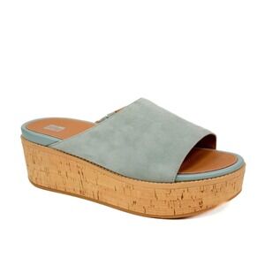 Fitflop Eloise Cork Wrapped Suede Slide Platform Sandals Cool Blue Women Size 10